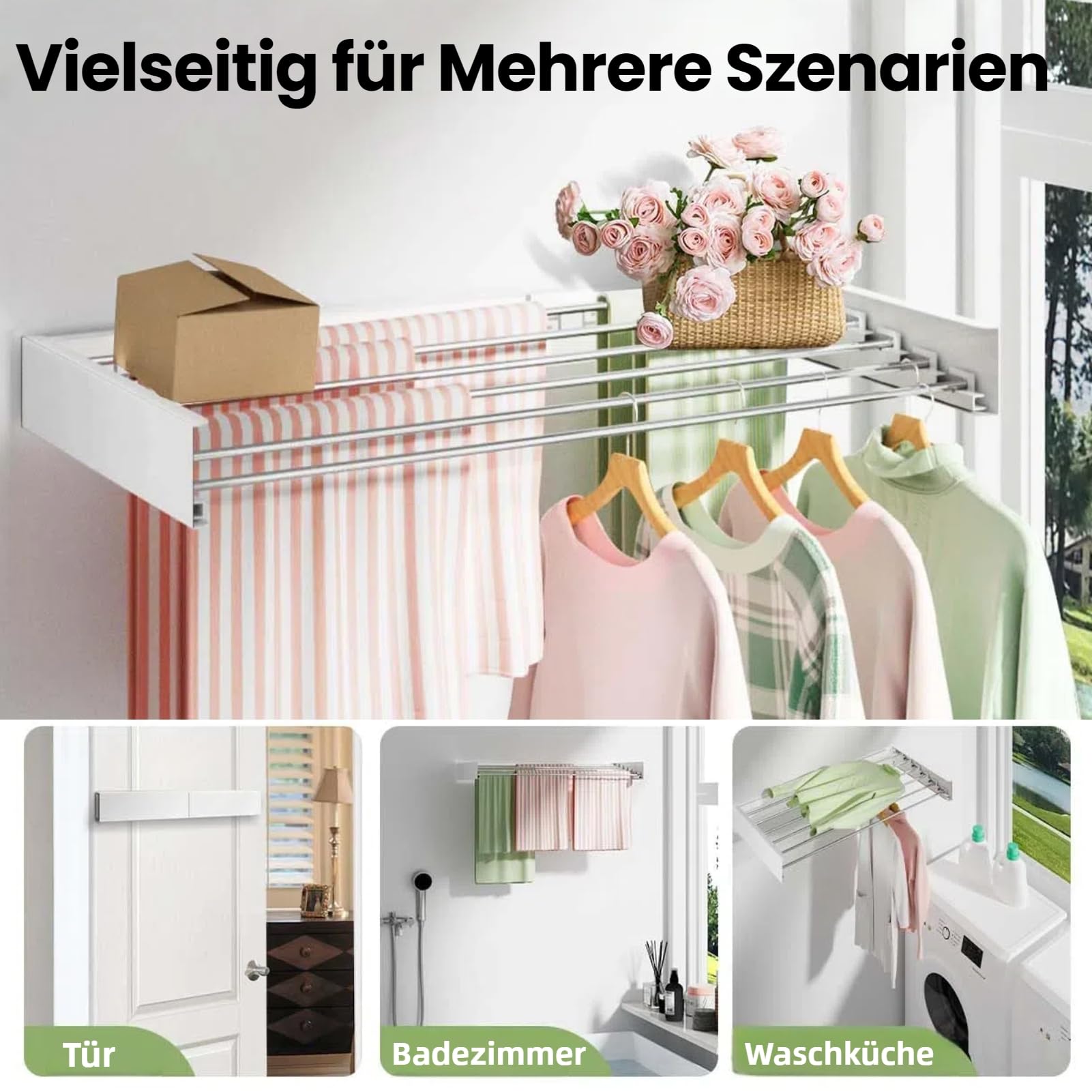 Wäscheständer Wandmontage 50 cm - Ausziehbarer Wandwäschetrockner Klappbar, Platzsparend, Kleiderstange Handtuchhalter für Balkon (A)