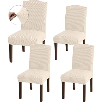 Granbest High Stretch Chair Covers Universal Fit Jacquard Dining Room Chair Covers Removable Chair Protectors for Dining Room Kitchen Restaurant and Hotel Set of 4 Beige