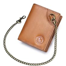 Mens Genuine Leather Wallet with 16 Card Slots, RFID Blocking, ID Window, Steel Lion Embossed Design,Vertical Bifold Wallet for Men with Vintage D-Ring,Classic Style, Practical Design