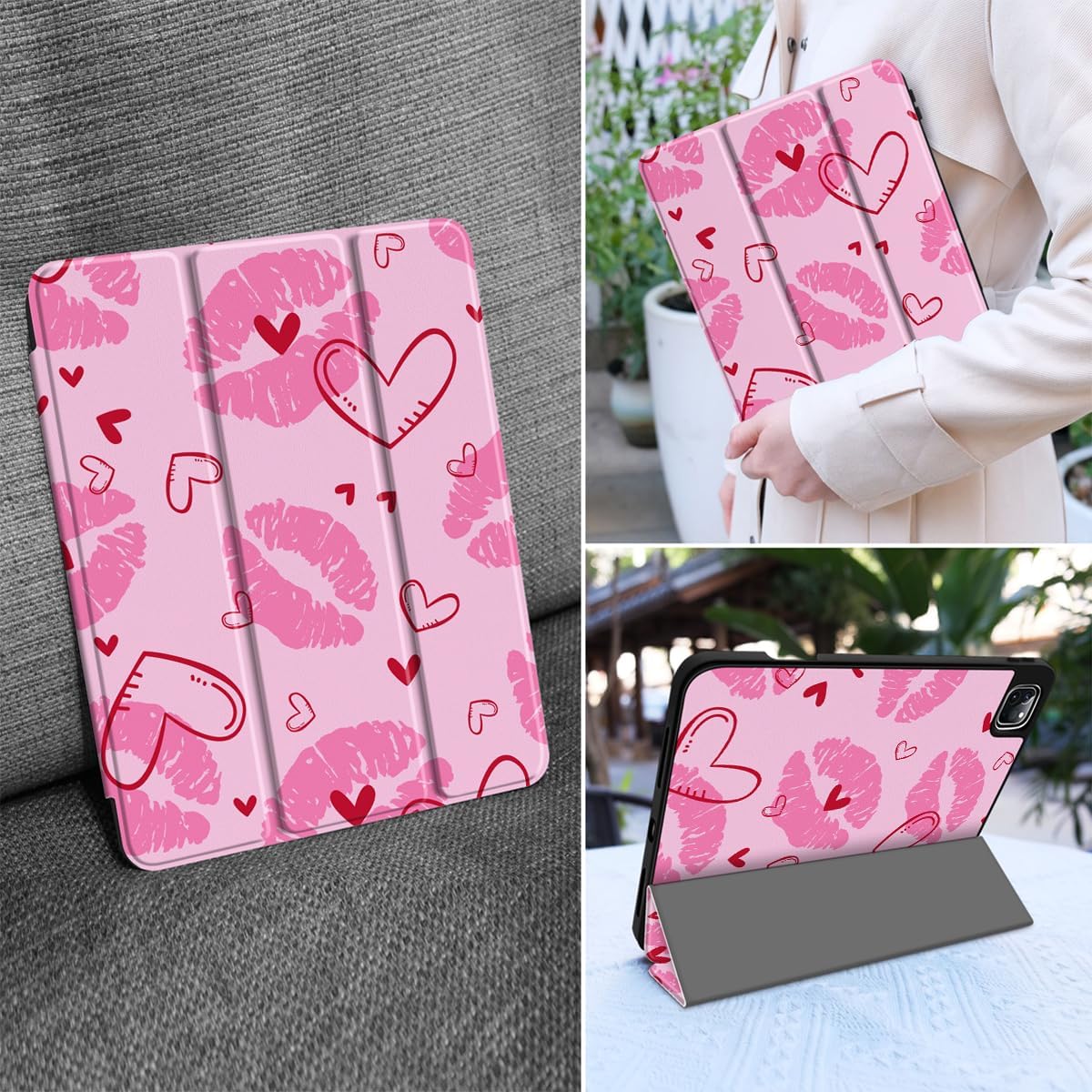 MEEgoodo Case for iPad Pro 12.9 Case M2 6th/5th/4th/3rd Generation 2022 2021 2020 2018, Protective Tablet Cover with Soft Back Shell for Kids, Cute Kiss & Love