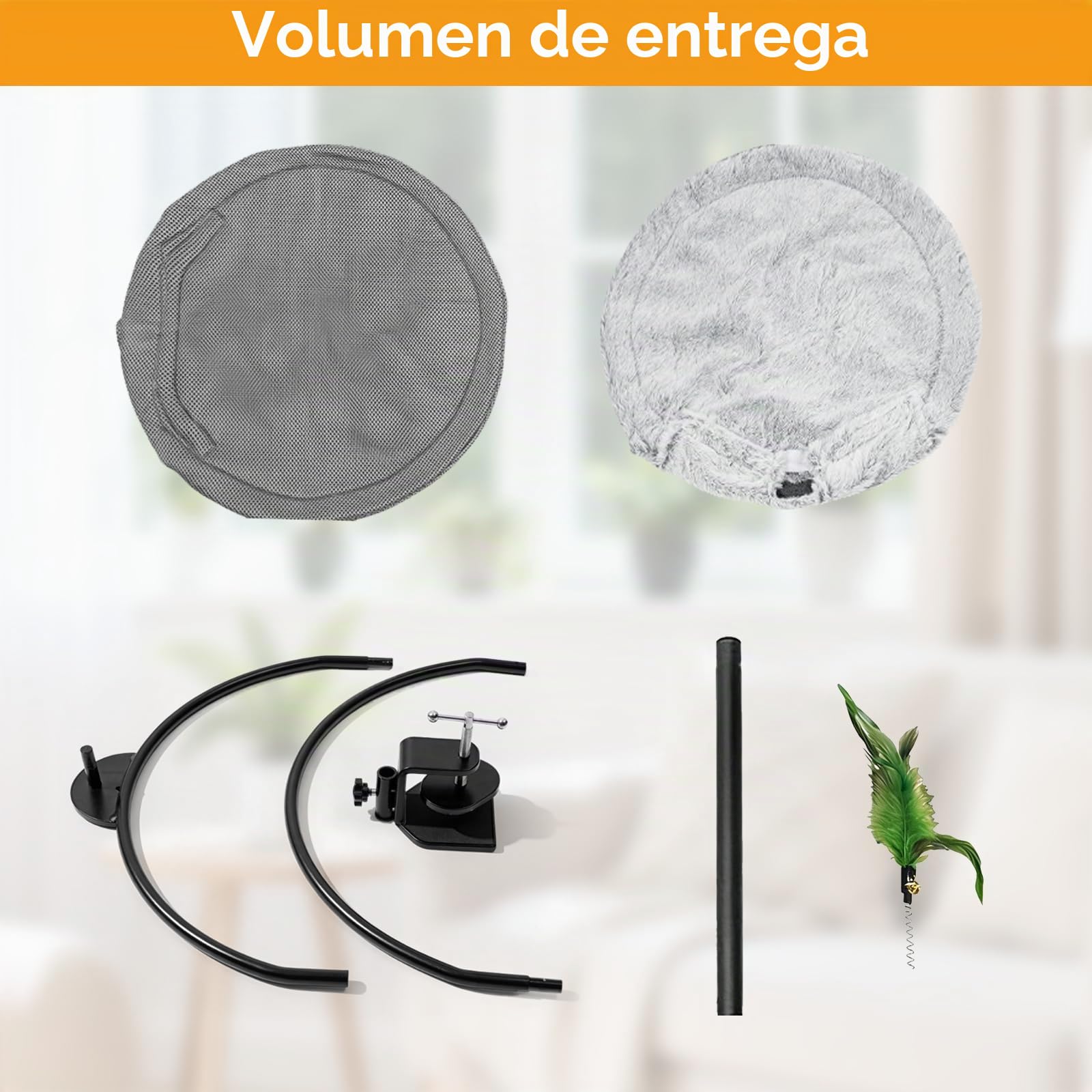 Doble Capa Camas para Gatos de Escritorio, con Barra de Resorte, Ajuste de Altura, Rotación de 360°, Capacidad de Carga hasta 20 kg, Hamaca Cómoda para Gatos, Ideal para Hogar y Espacios de Trabajo