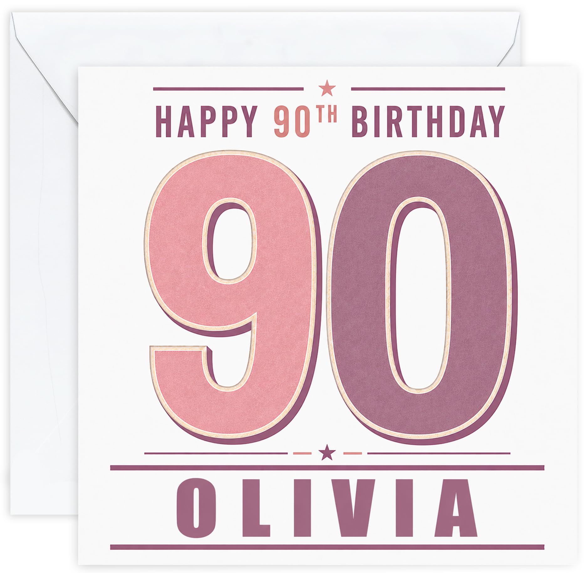 Personalised 90th Birthday Card for Her | Ninetieth Birthday Card for 90 Year Old Women | Mum Grandma Nan Aunt Friend | Female Birthday Card with Name (Design 08)