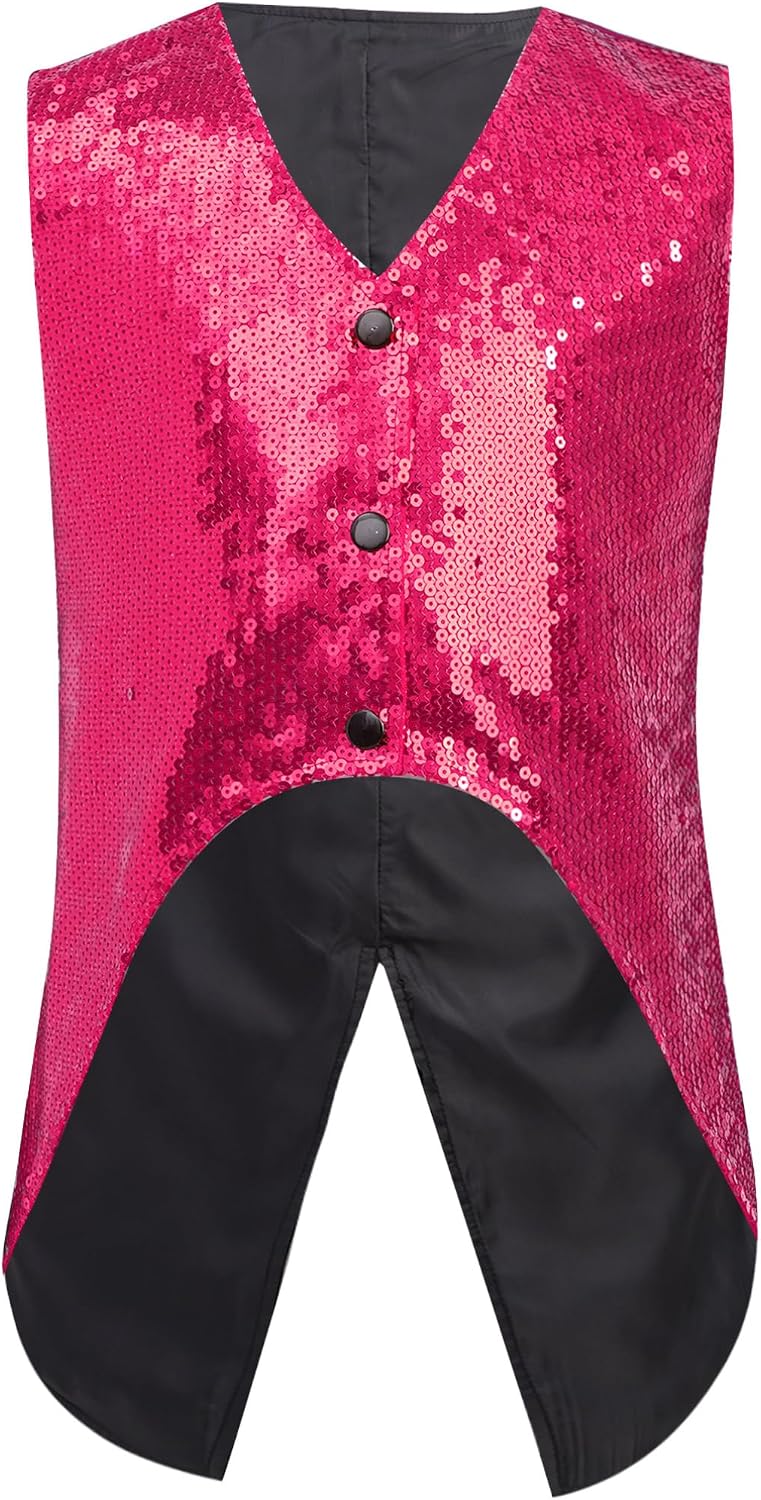 iiniim Kids Boys Girls Sequins Jacket Shirt Vest Waistcoat V Neck Party Dressy Suit Hip-hop Jazz Disco Dance Performance