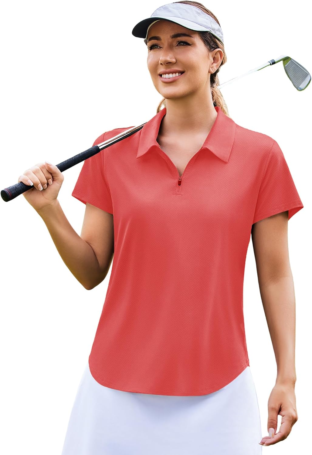 PINSPARK Womens Golf Shirt Short Sleeve UPF 50+ Tennis Polo Shirts 1/4 Zip Up Collared Quick Dry Athletic Pickleball Shirt