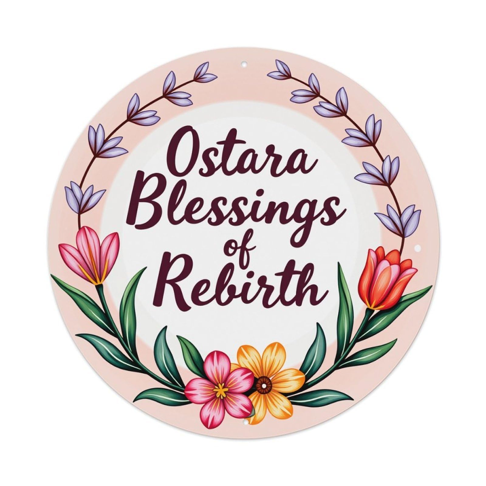Wmlzdnwr Vintage Ostara Blessings Of Rebirth Floral Wreath Design Round Tin Sign,Retro Wall Art,Metal Poster For Home, Bar, Garage, Cafe, Rustic Indoor & Outdoor Decor, 8X8 Inches