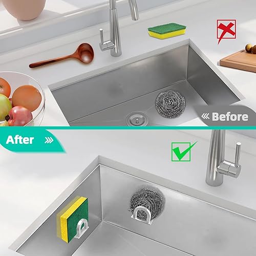 Miniatura 7 de Soporte de esponja para fregadero de cocina, esponja de platos y soporte para cepillo, aleación de aluminio de acero inoxidable SUS304, a prueba de