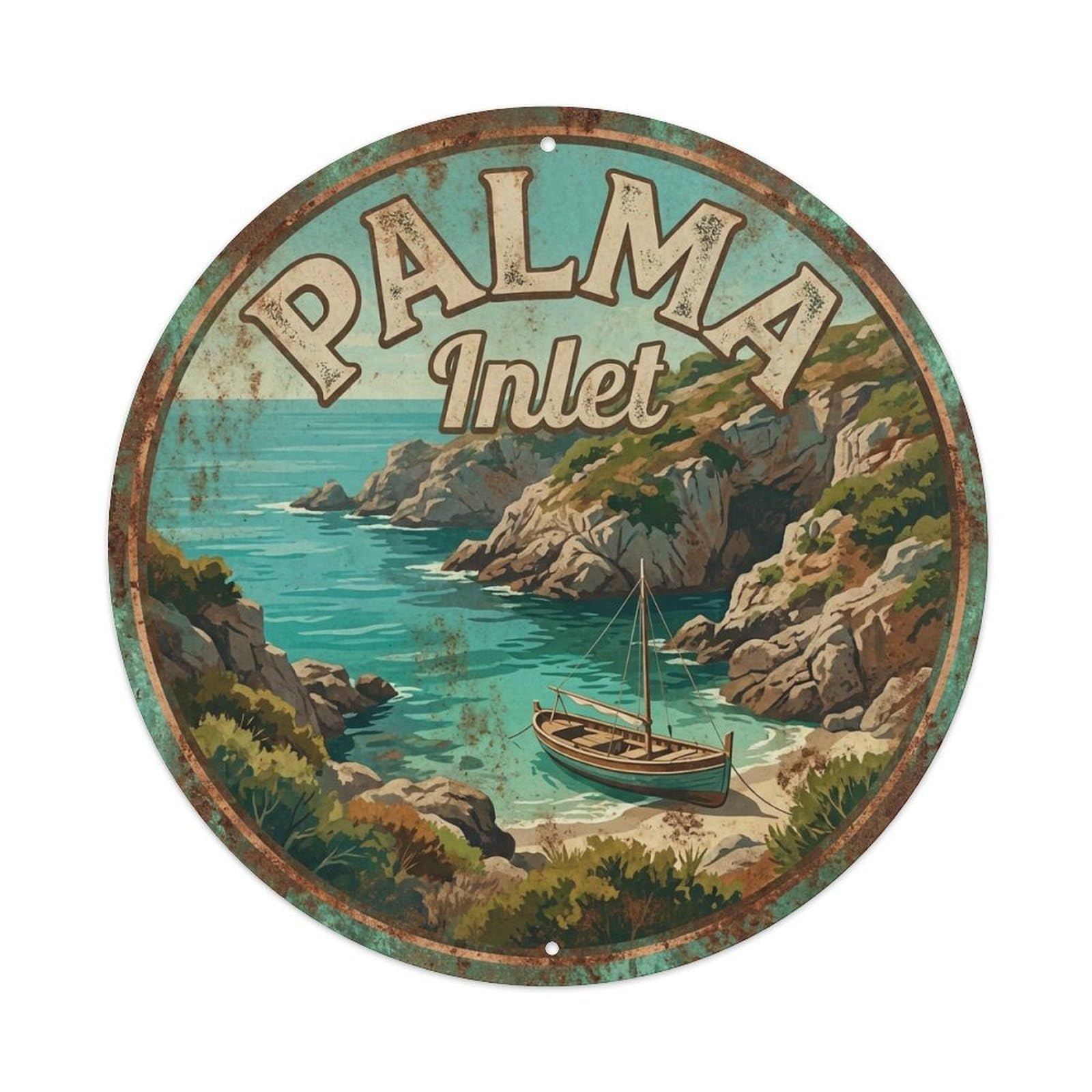 Vintage Travel Palma Spain Cove Metal Tin Sign