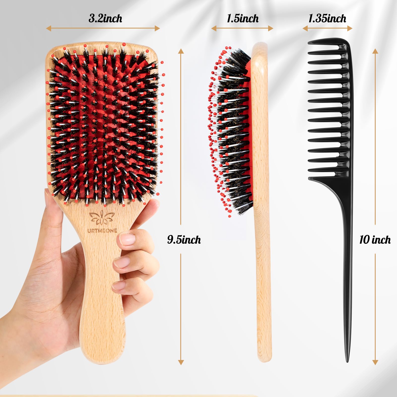URTHEONE Cepillo de pelo de cerdas de jabalí para mujer
