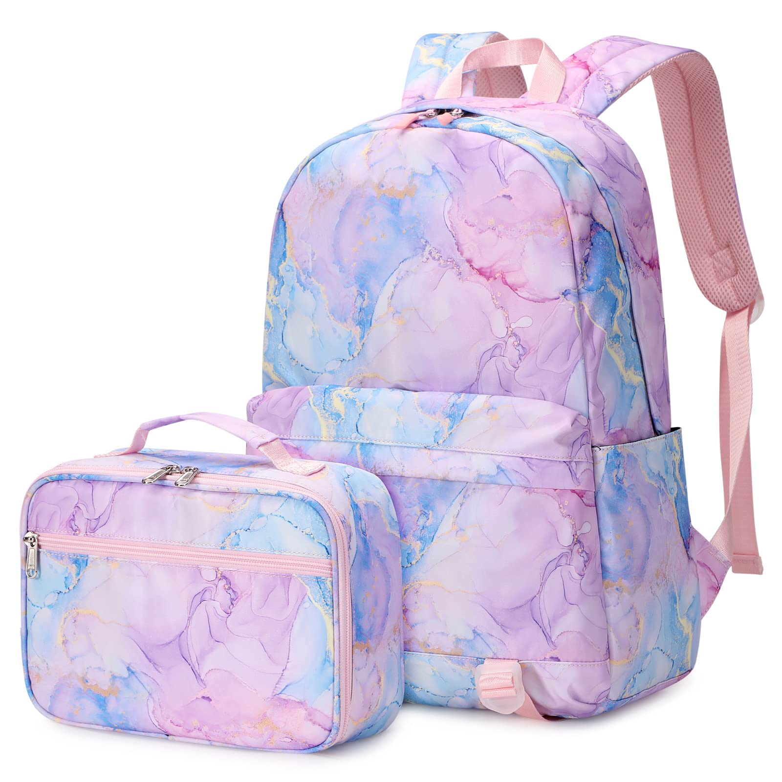 Zaini Casual Ragazze Zaino con Borsa Bento 2 Set di pezzi Zainetto per Universitari Moda Daypack Donna Impermeabile Zainetto Borse Viaggio in Zaino Borsa da Scuola Casual Zaino Viola