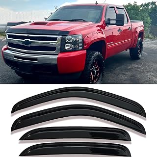 TONOYTIM 4-Pc Window Visors Rain Guards for 2007-2013 Chevy Silverado GMC Sierra Crew Cab - Sun Snow Wind Deflectors 94515