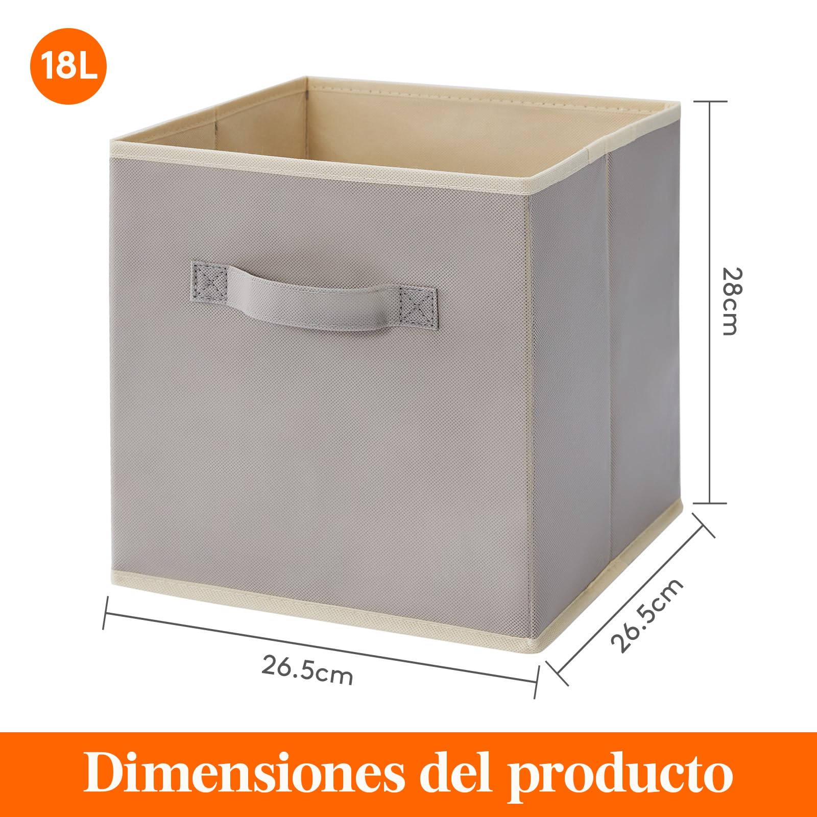 Lifewit Juego de 8 Cubos de almacenamiento plegables, Cestas de Almacenamiento de Tela, Cajas de Almacenamiento con asas, Organizadores para ropa, Juguetes, 26,5 x 26,5 x 28 cm, 18 L, Gris Claro