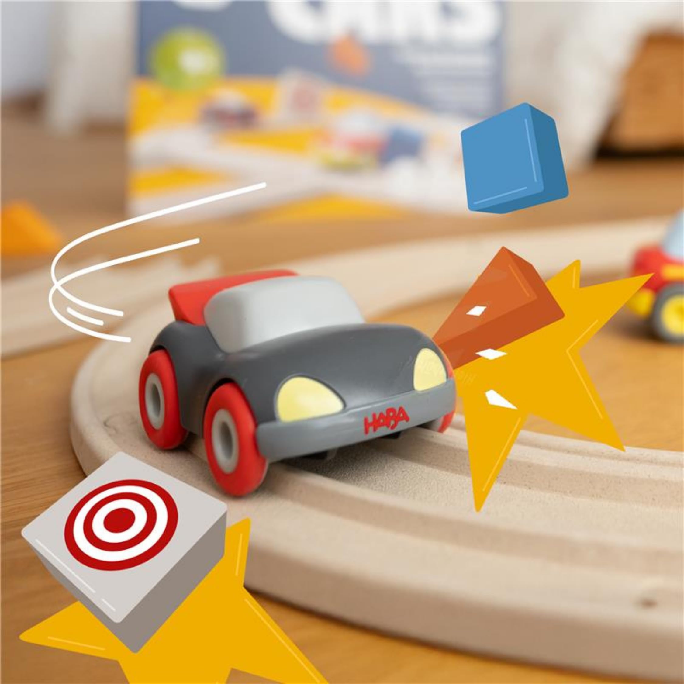 HABA Cars Meine erste Rennbahn – 27-teilige Holzbahn mit Holz-Schienen & 2 Flitzern – Nachhaltiges Öko-Spielzeug ab 2 Jahren – Geschenk zum 2. 3. & 4. Geburtstag & Weihnachten