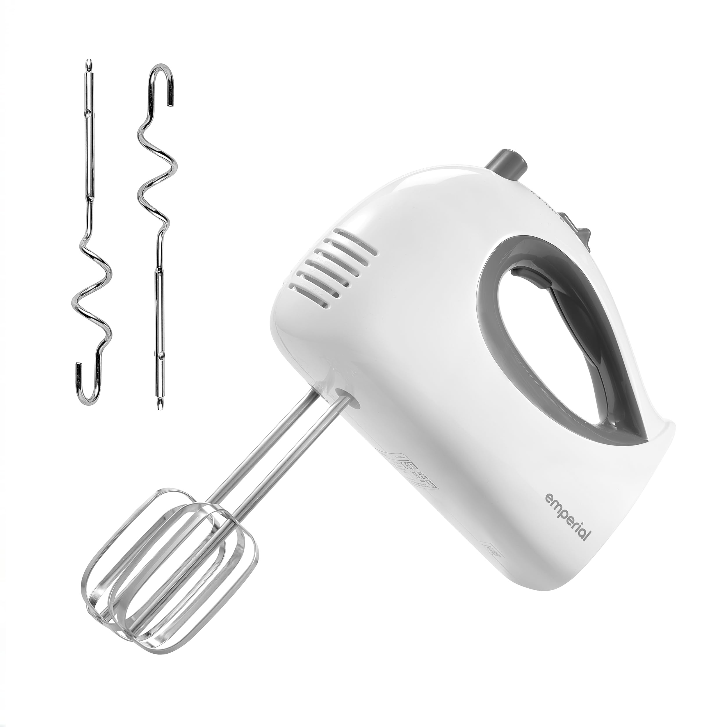 Emperial Hand Mixer | Electric Hand Mixer & Whisk for Baking | 5 Speeds with Turbo Boost | 250W | Stainless Steel Beaters & Dough Hooks | Easy Clean, Eject Button (White)