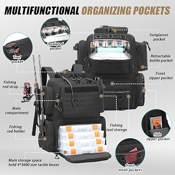50L Angelrucksack mit 2 Rutenhaltern wasserabweisende Angeltasche