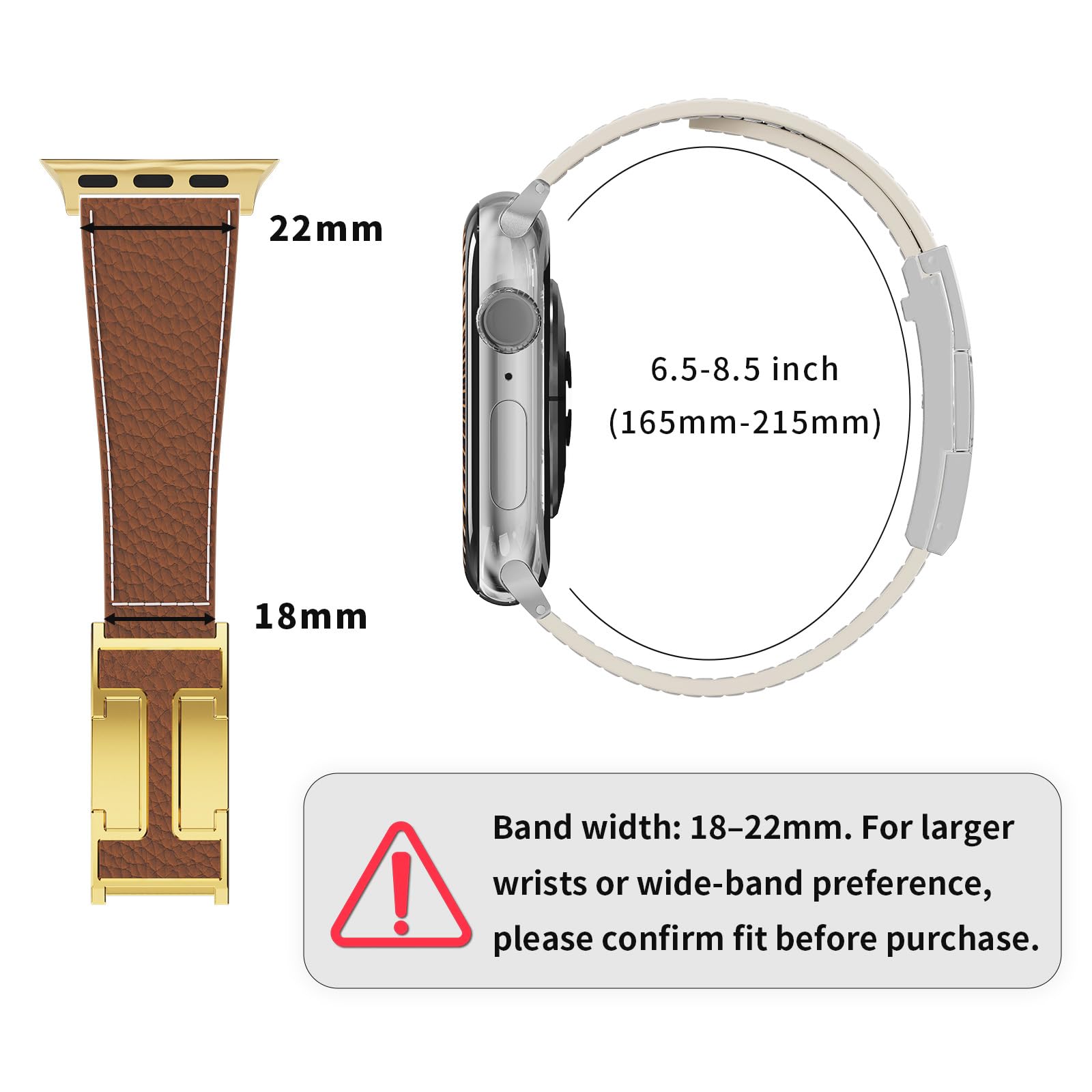 Leather Watch Band with Magnetic Buckle,Dressy Apple Watch Ultra Leather Band Rugged Durable Replacement Strap for Men & Women — view 5