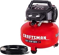 CRAFTSMAN 6 Gallon Oil-Free Pancake Air Compressor, 150 PSI Max, 2.6 SCFM@90 PSI, 1HP Portable w/25ft Hose & Dual Couplers