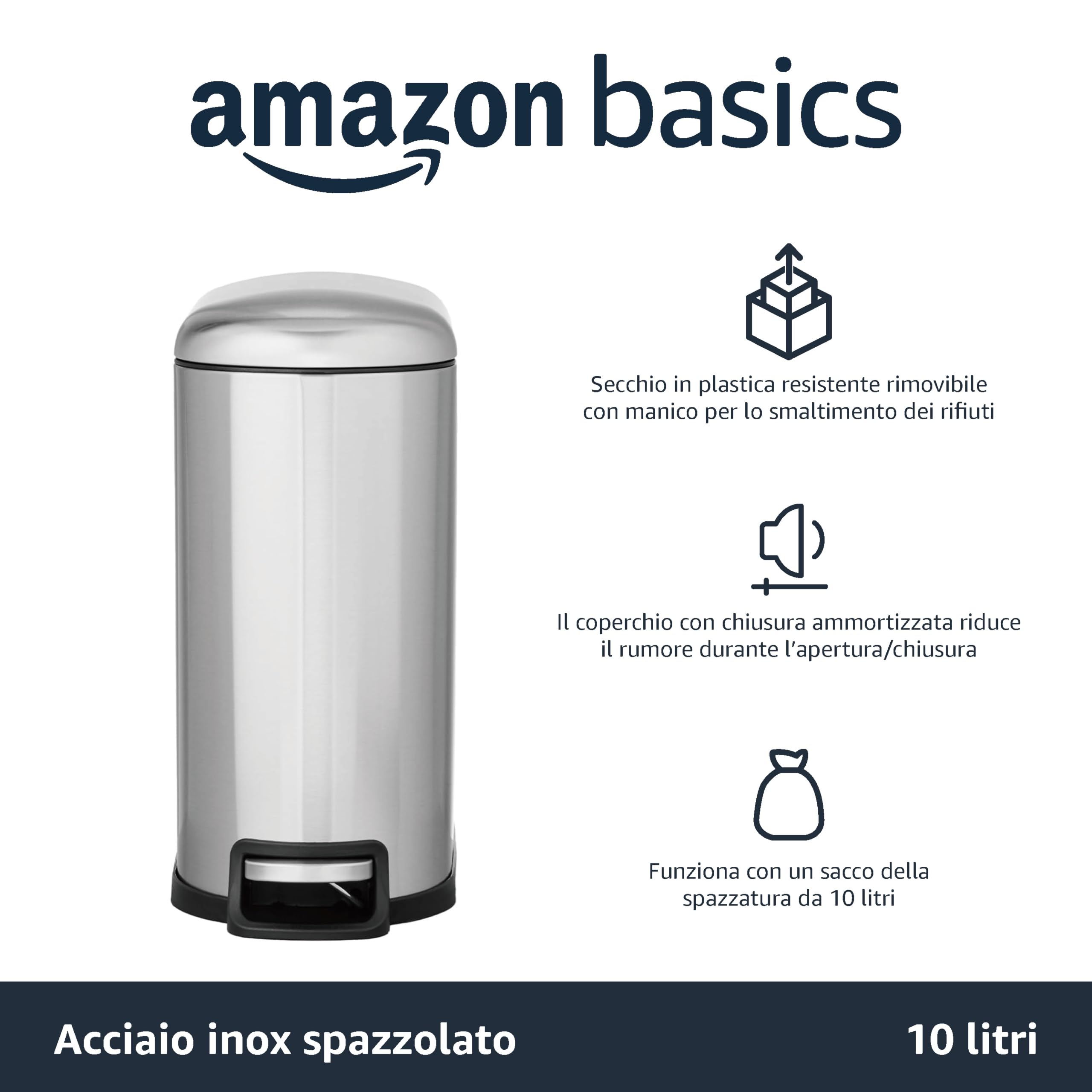 Pattumiera da bagno sottile da 2,6 galloni con pedale a