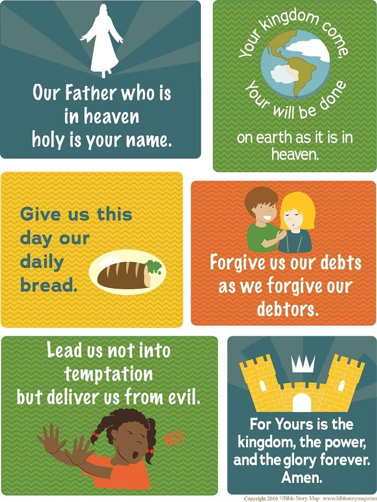 Bible Posters for Kids (Set of 4) – Educational & Inspirational Includes The Lord’s Prayer, Ten Commandments, Bible Story Map, & Family Tree Timeline
