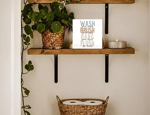 Miniatura 5 de Mtrgdn Letrero de madera para decoración de baño para niños, cepillo de lavado, caja de madera para colgar al ras de madera, placa decorativa para