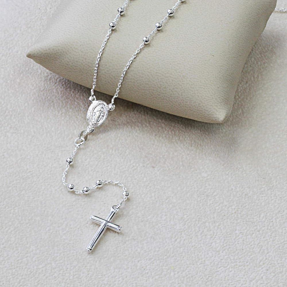 Amazon.com: DoubleAccent Sterling Silver Rosary Necklace 3mm