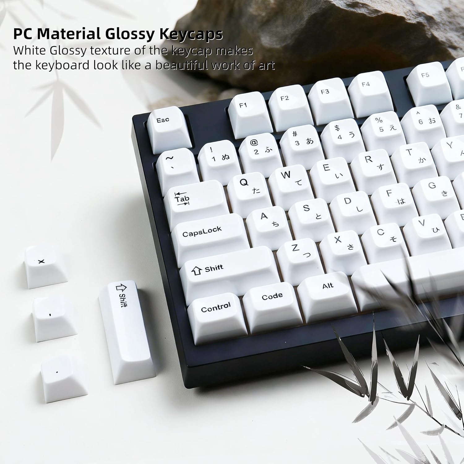 Womier White Keycaps Ceramic Style PC Glossy Jelly Keycap for Mechanical Keyboard, MDA Profile 115-Key Custom Key caps Set for 61/68/84/87/98/100/104-Key MX Switch Key Cap