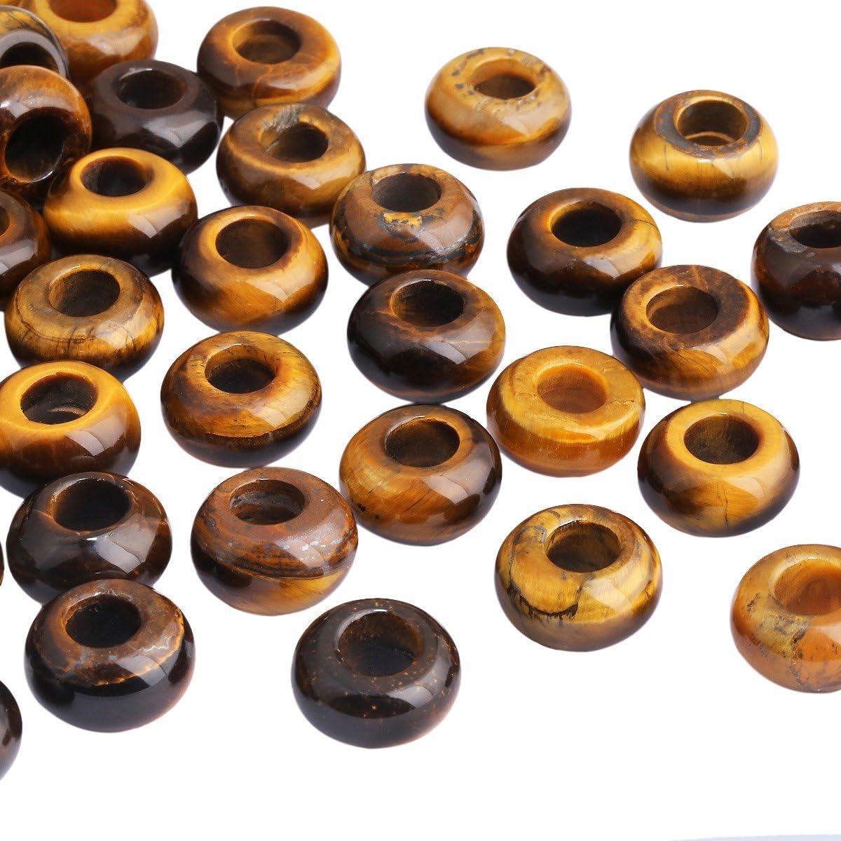 TUMBEELLUWA Natural Gemstone Beads for Jewelry Making, Rondelle Large Hole Loose Beads Pack of 15,Tiger's Eye(8x14 mm) - Image 5