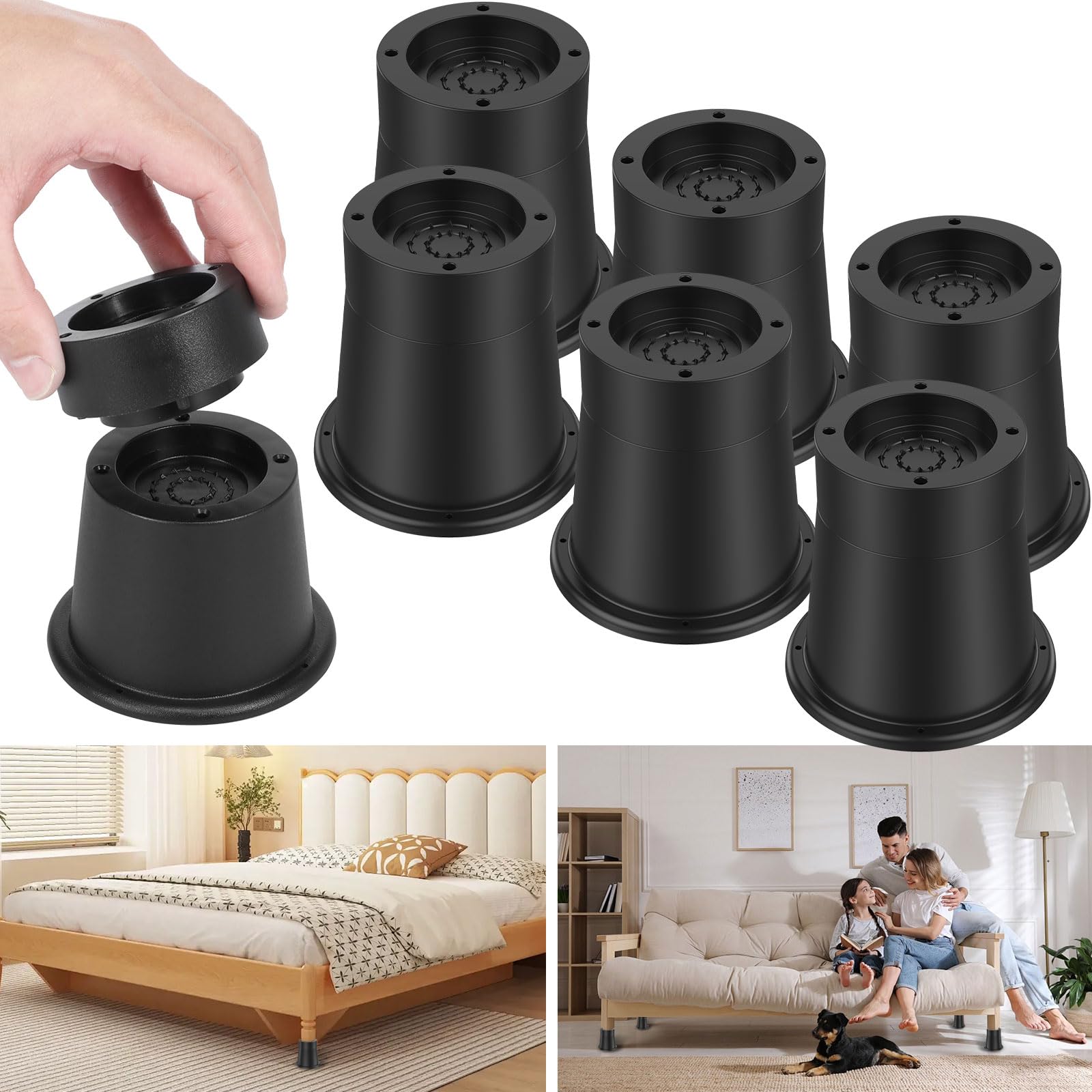 Eummy 6 Pack Bed Risers 3.3 Inch Round Chair Raisers Table Leg Extenders Heavy Duty Furniture Risers Rubber Sofa Riser Up To 6000 Lbs Bed Frame Riser Bed Raising Blocks For Couch Sofa Table Desk Chair