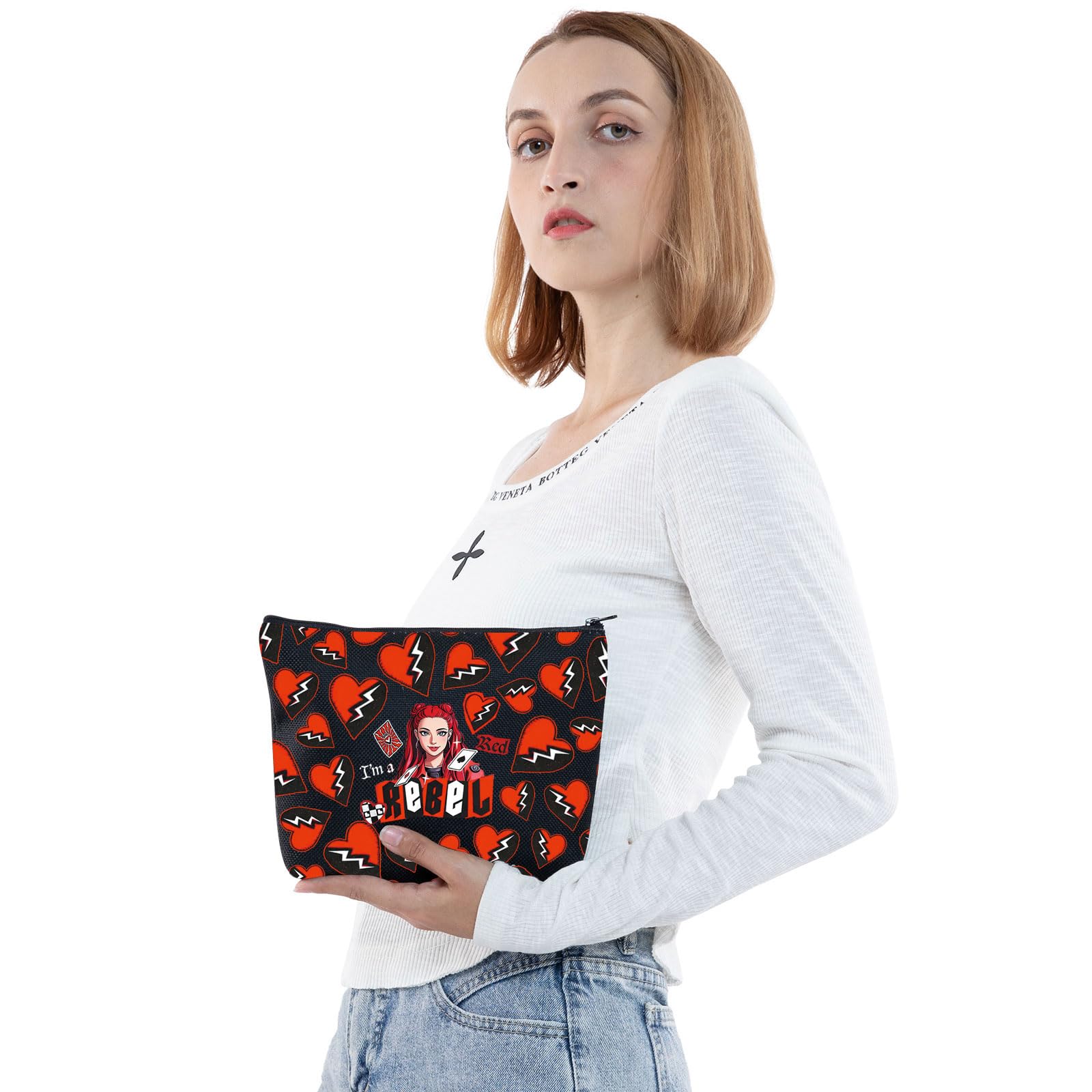 Red I'm A Rebel Makeup Bag Red and Chloe Gifts Red Broken Hearts Gifts Red Princess Zipper Bag (Rebel uk1) - Image 4