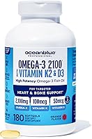 Vista 12 de Oceanblue Omega-3 2100 Profesional con Vitamina K2 y Vitamina D3-60 Unidades – Suplemento omega-3 de aceite de pescado sin eructos de Triple