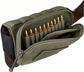 PETAC GEAR Tactical Buttstock Rifle Stock Pack / Adjustable Shell Holder Cheek Rest Pouch for Long Action (Right Hand, Ranger Green) â€¦