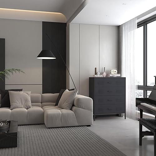 Miniatura 5 de Metal 4 Drawer Dresser, Chest of Drawers for Bedroom, Storage Cabinet with 4 Drawers, Sideboard for Entryway Living Room, Industrial (Black) W31.5