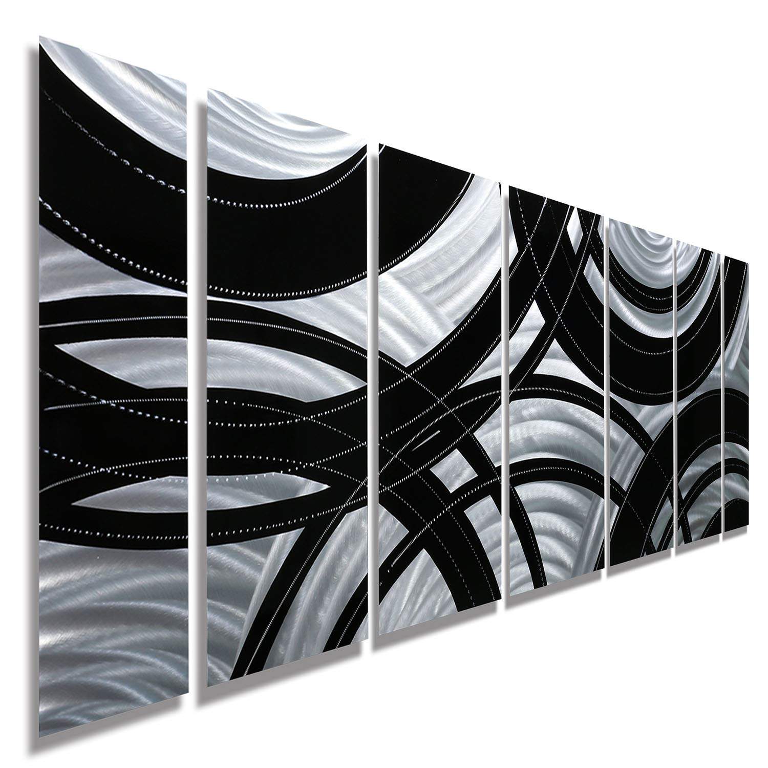 Statements2000 Silver/Black Large Metal Wall Art Panels, Modern Home Décor by Jon Allen Metal Art, Crossroads XL, 96" x 36"