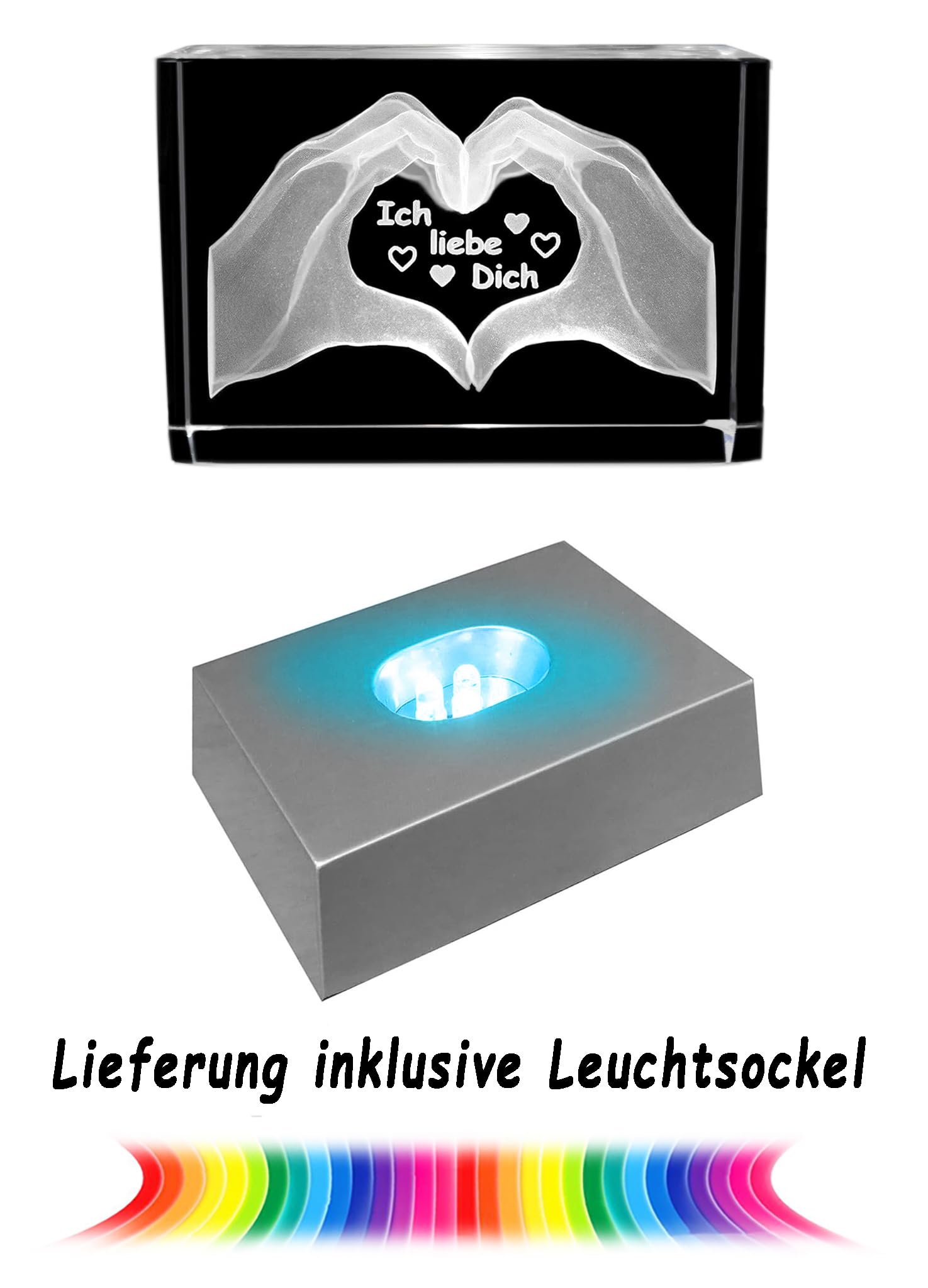 3D Gravierter Glasblock Mit LED – Stimmungslicht Als Geschenk Für Sie & Ihn