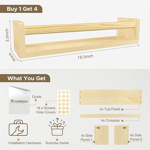 Miniatura 39 de Forbena Estantería de pared de 24 pulgadas para dormitorio de niños, juego de 4, estantes flotantes blancos para libros de bebé, niños y niñas, 1.