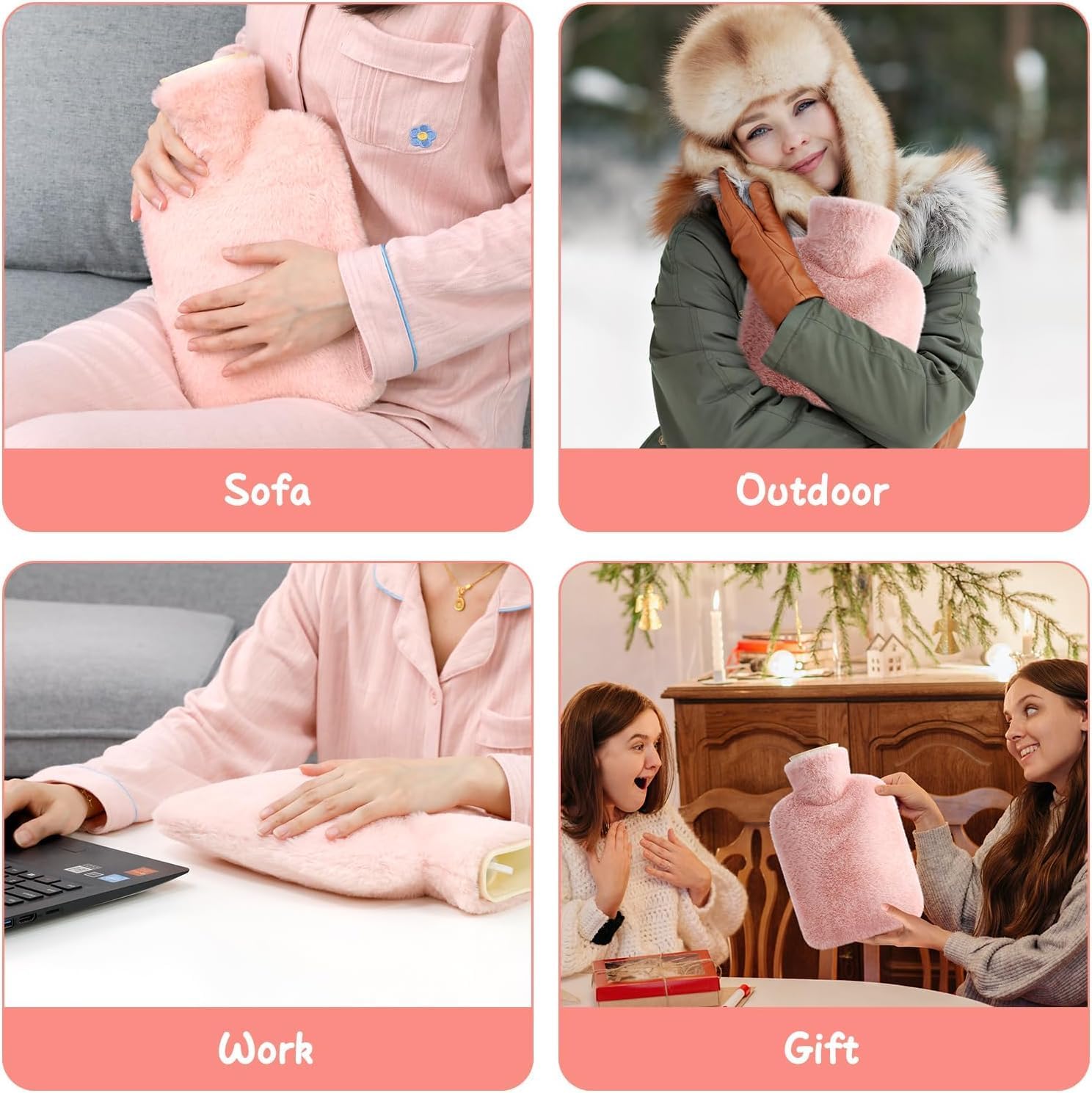 HARIHUB Hot Water Bag with Soft Plush Cover 2 Litre β Leakproof Hot & Cold Water Bottle for Warm Compress, Period Comfort, Back, Neck & Shoulder Relaxation (Pink) 1