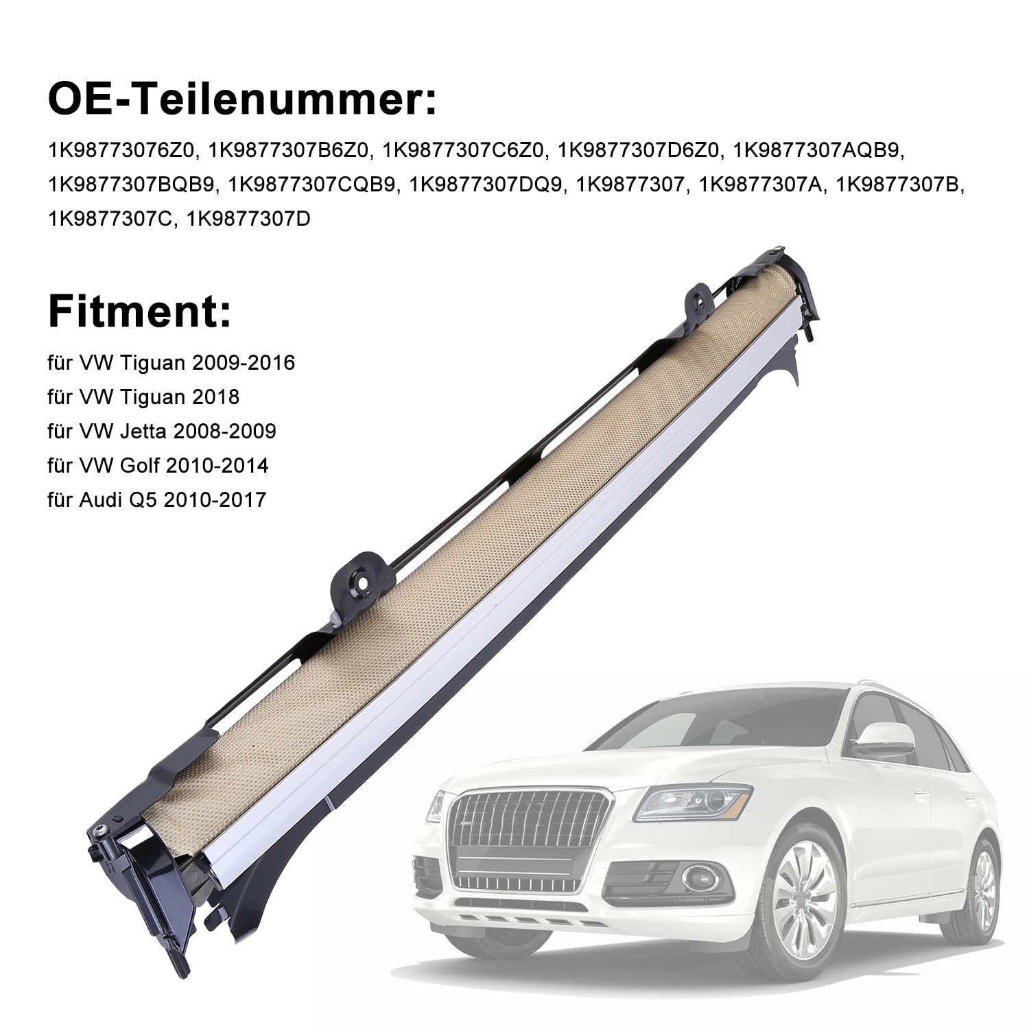LICHENGTAI 1K9877307B Schiebedach Sonnenblende für VW Jetta Golf Tiguan, für Audi Q5 2010-2017 Auto Schiebedach Sonnenschutz Vorhang Auto Sonnenblende Vorhänge