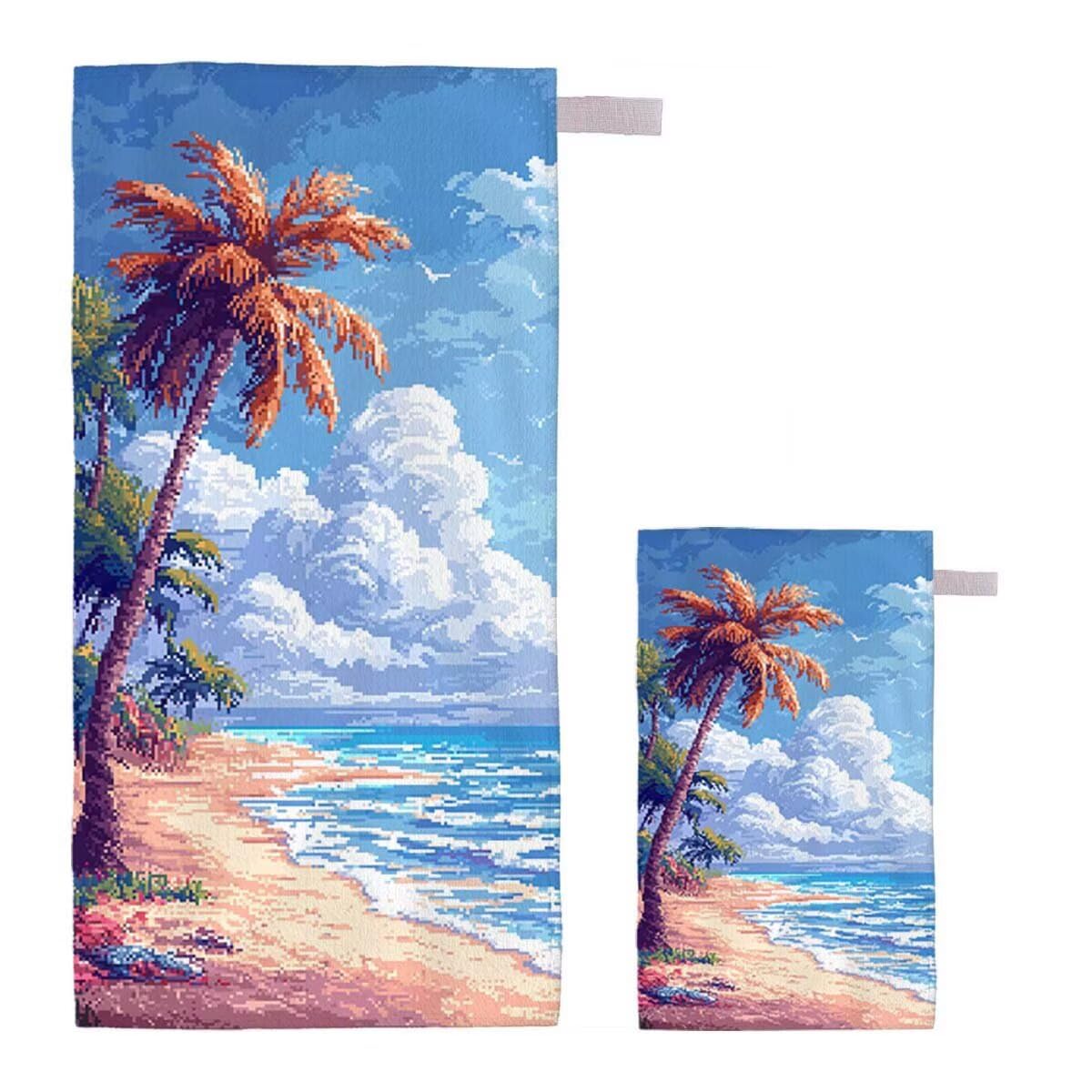 Toalla de Playa Grande 220x100cm/35x70cm, Juego de 2 Toalla Microfibra XXL de Antiarena, Toallas Playa Suave Ligera, Absorbente Secado Rápido, Beach Towel Viaje, Regalo Mujer Hombre (Paisaje) G-16