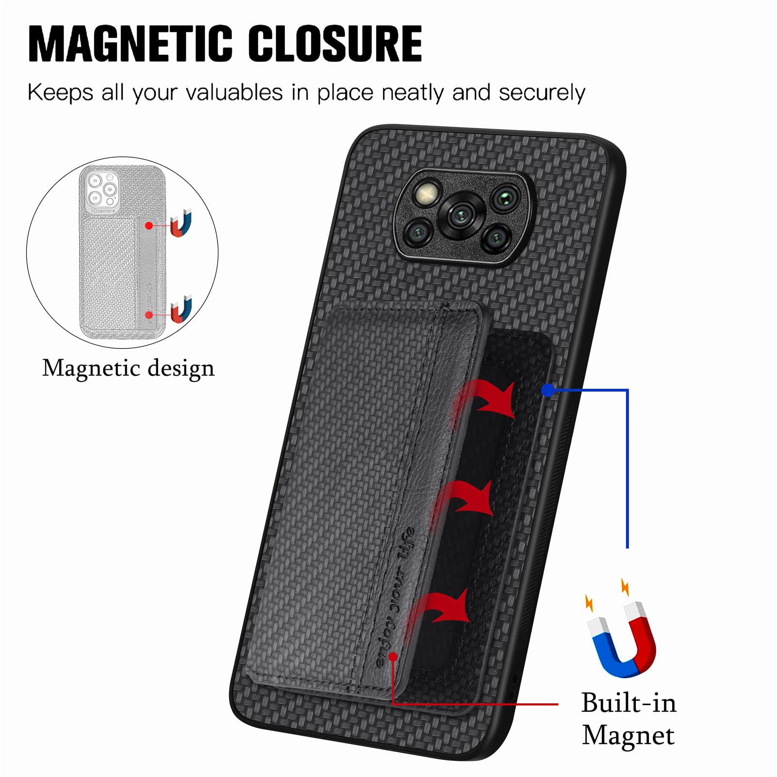 MOJIA Custodia Portafoglio Per Xiaomi Poco X3 NFC / Pro - Ultra Sottile In TPU E Pelle Con Protezione RFID E Supporto Per Carte, Marrone