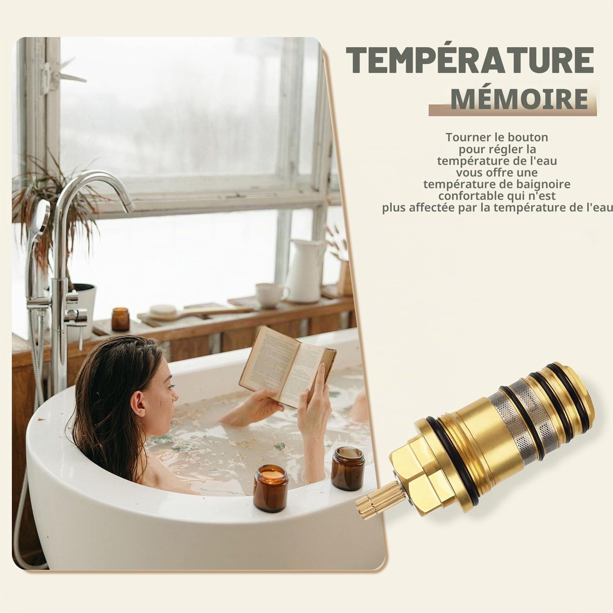 94282000 Unité de régulation de température en laiton - 3/4" compatible avec les douchettes Hansgrohe Ecostat, thermostats de baignoire à deux et trois trous