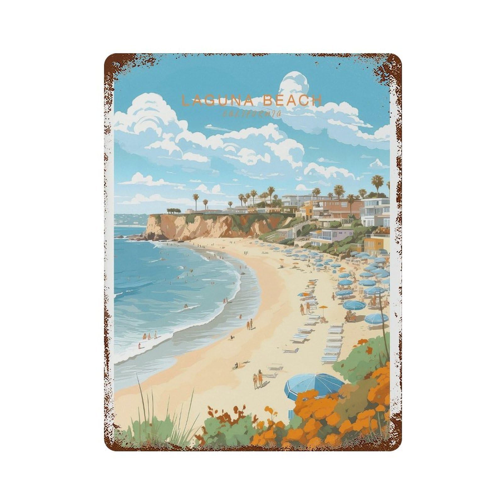 xiaoxiaoshen Laguna Beach California Travel Coast Decor, Minimalist (2) Wall Decor Art Metal Tin Poster Modern Home Decor Art Home Bar Shop Decorations Vintage Sign 40x30cm
