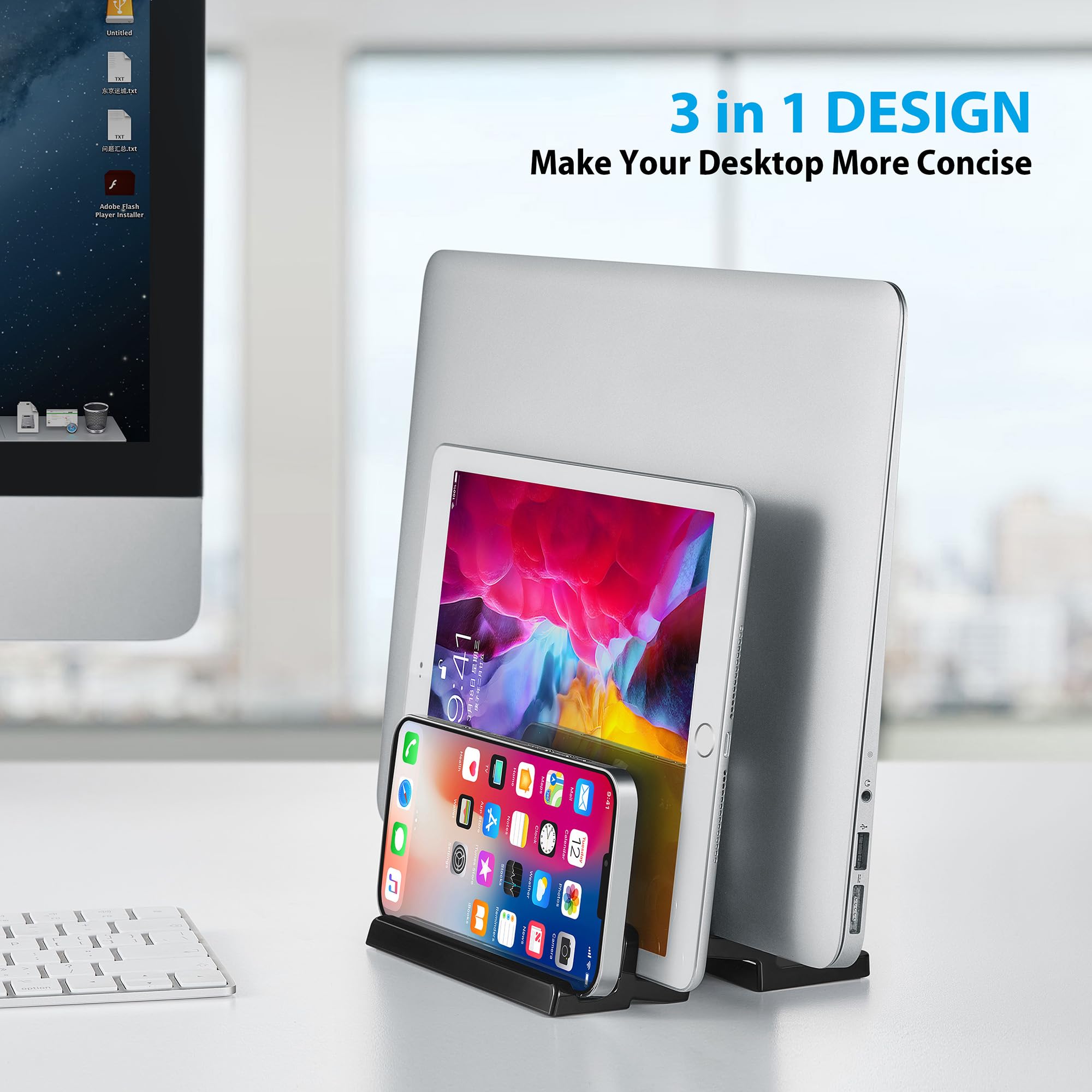 CoStySee 3-Slot Vertical Laptop Stand Laptop Holder for Desk Made of Premium Acrylic to Space-Saving for All Laptop/MacBook/Tablet/Phone (Black)