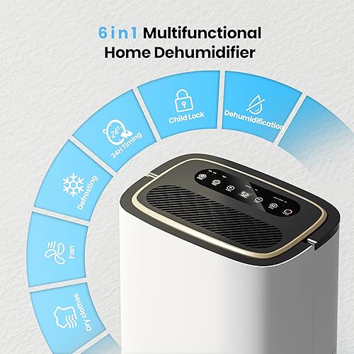 Miniatura 6 de Deshumidificador de 5000 pies cuadrados, deshumidificadores de 50PT24H con manguera de drenaje para sótano, deshumidificador de compresor grande