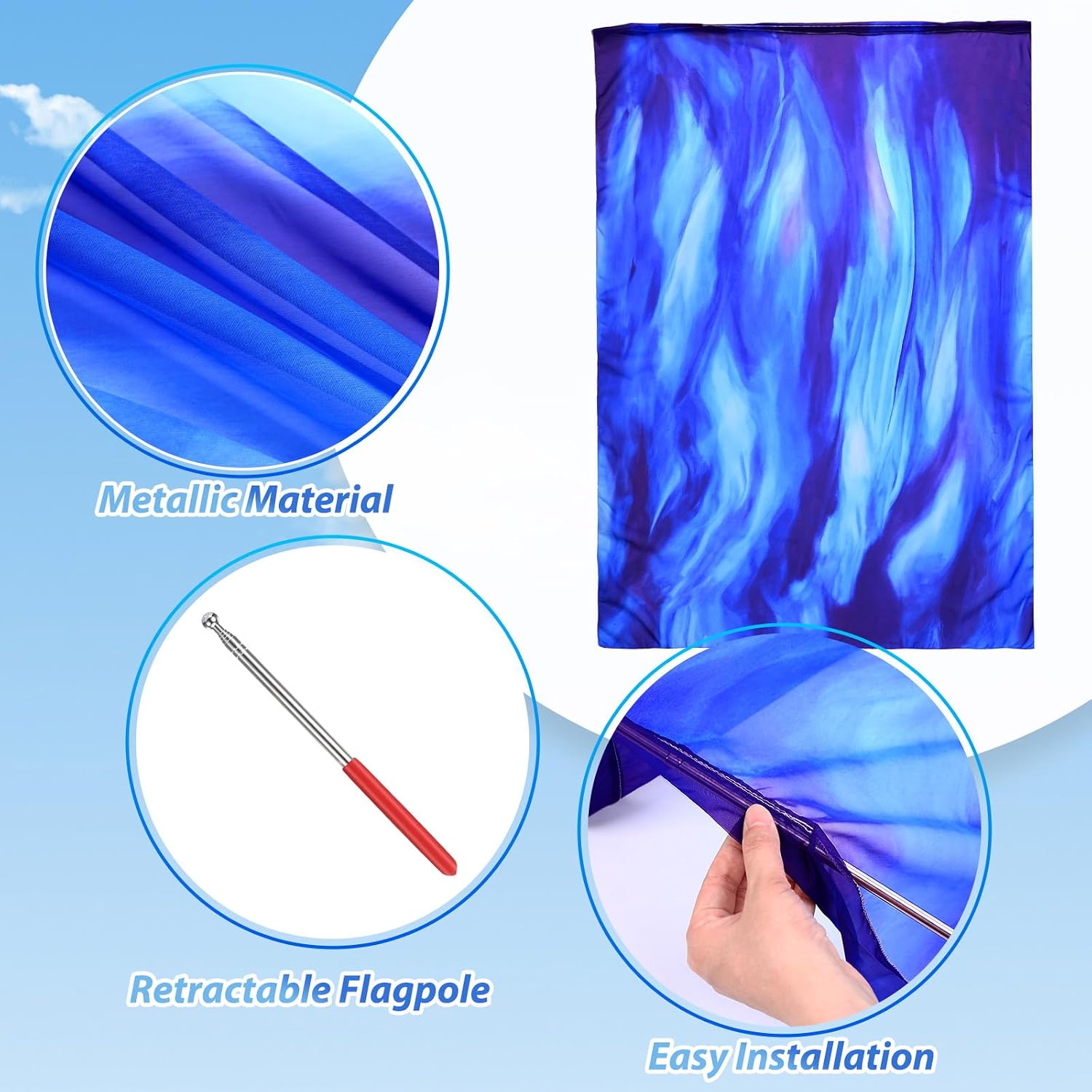Remagr 2 Pcs 63"x43.3" XXXL Praise Dance Worship Flags with Scalable Rod Semicircle Angel Wing Flag Church Praise Flags for Worship Dance Banner Outdoor Practice Performance(Purple, Cyan, Blue)