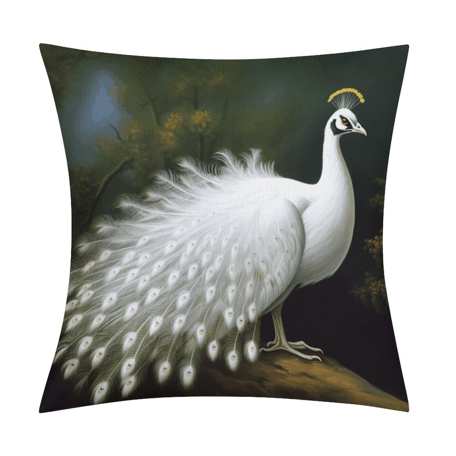 FekiLoot White Peacock Throw Pillow Cover Soft Square Cushion Case Farmhouse Cushion Cover Decorative Pillow Cover Modern Pillowcase for Sofa Living Room Bed Home Decor 18x18 Inch