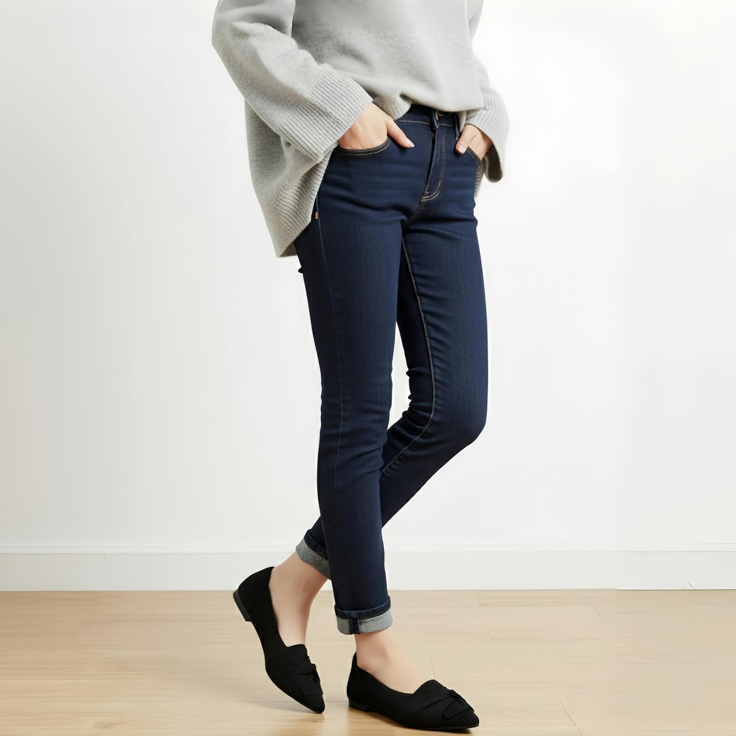 Flats for Women Pointed Toe Ballet Flats Knit Bow Dressy Flat Shoes with Arch Support Insole