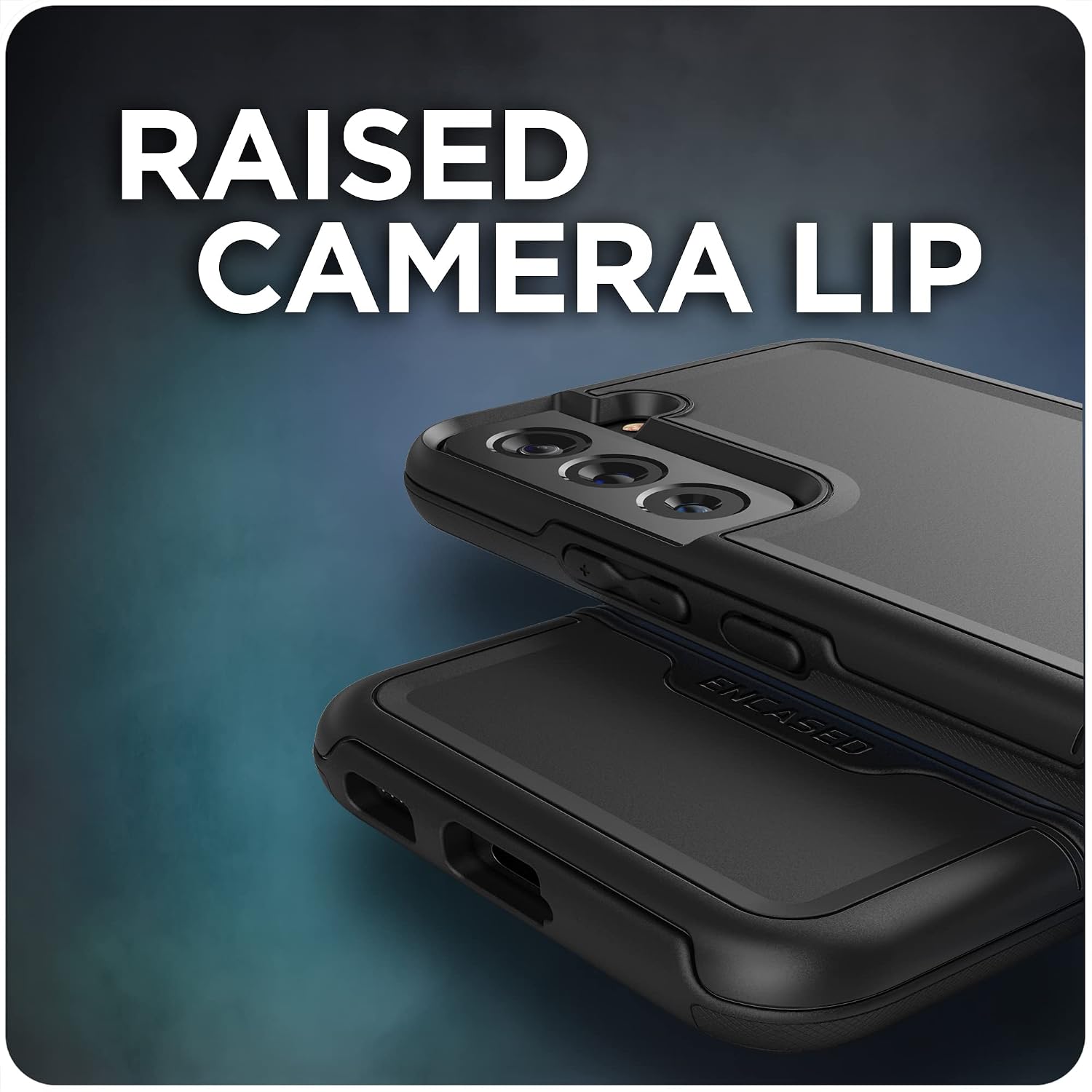 Encased Rebel Series Designed for Samsung Galaxy S22 Case, Protective Heavy Duty Phone Case - Black