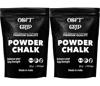 OSFT Magnesium Carbonate Powder Gym Chalk for Weightlifting Cross Fitness Training Gymnastics Rock Climbing Deadlifting Workout Bouldering Billiards Pole Dancing (Combo Pack (300 + 300) gm)