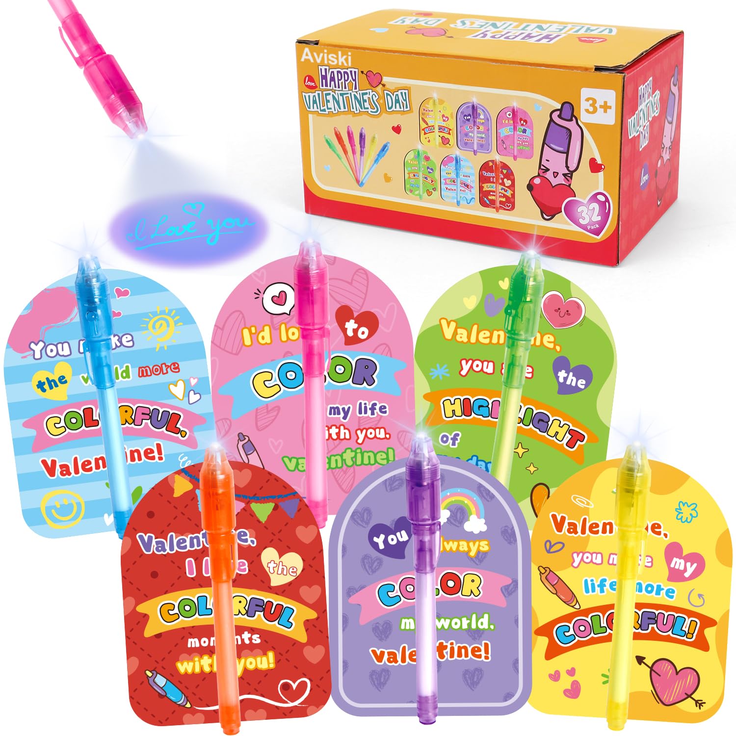 32Pcs Kids Valentines Day Gifts for Classroom - Valentine Cards with Pens Novelty Toys for Boys Girls Exchange Gifts, Party Favor Prizes, Valentine’s Greeting Gifts