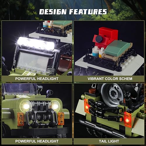 Miniatura 4 de FUNWHOLE Jungle Off Roader - Kits de construcción de SUV con iluminación LED, modelo de coche técnico, STEM, juego de construcción de 510 piezas
