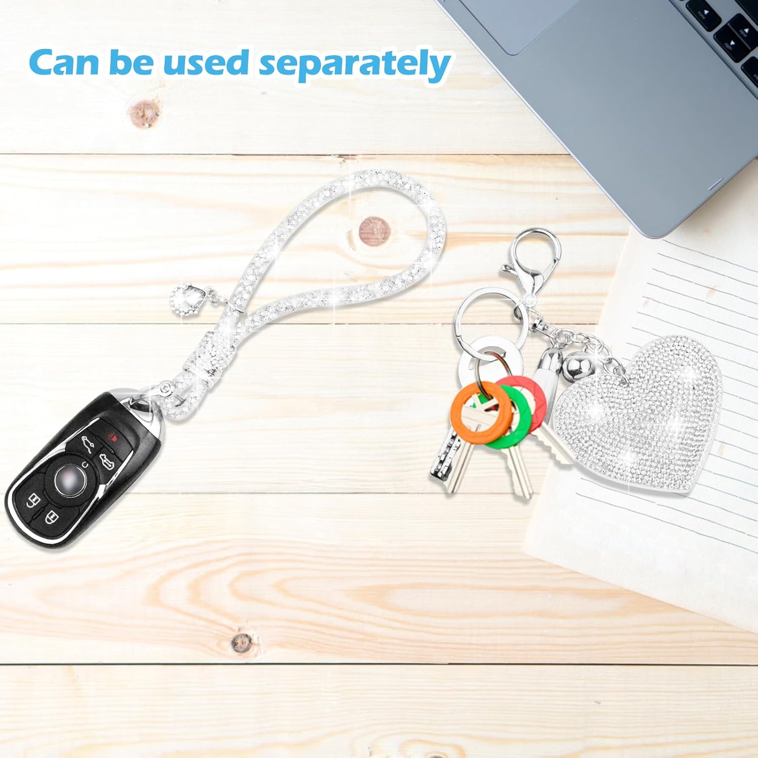 Crystal Keychain Set, Rhinestone Heart-shaped Key chain with Tassel, Bling Car keychain for Women,Keychain - Image 5